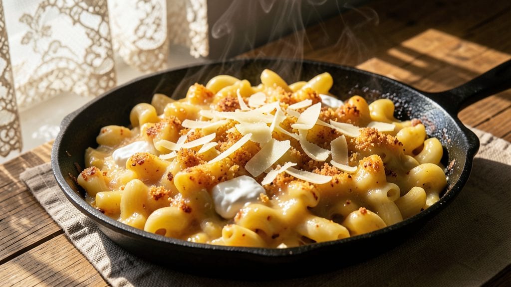 Old Fashioned Baked Macaroni and Cheese Recipe: Crispy Herb Crown Over Gooey Pull-Apart Swirls