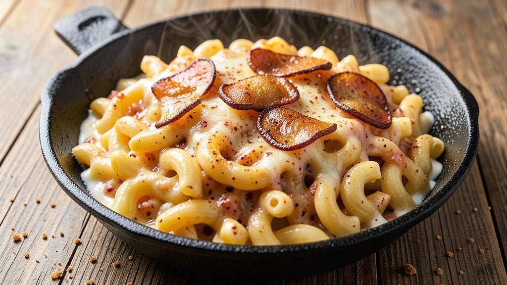 Pepper Belly Pete Macaroni and Cheese Recipe: Smoky Chipotle Swirls Over Crispy Herb Crown